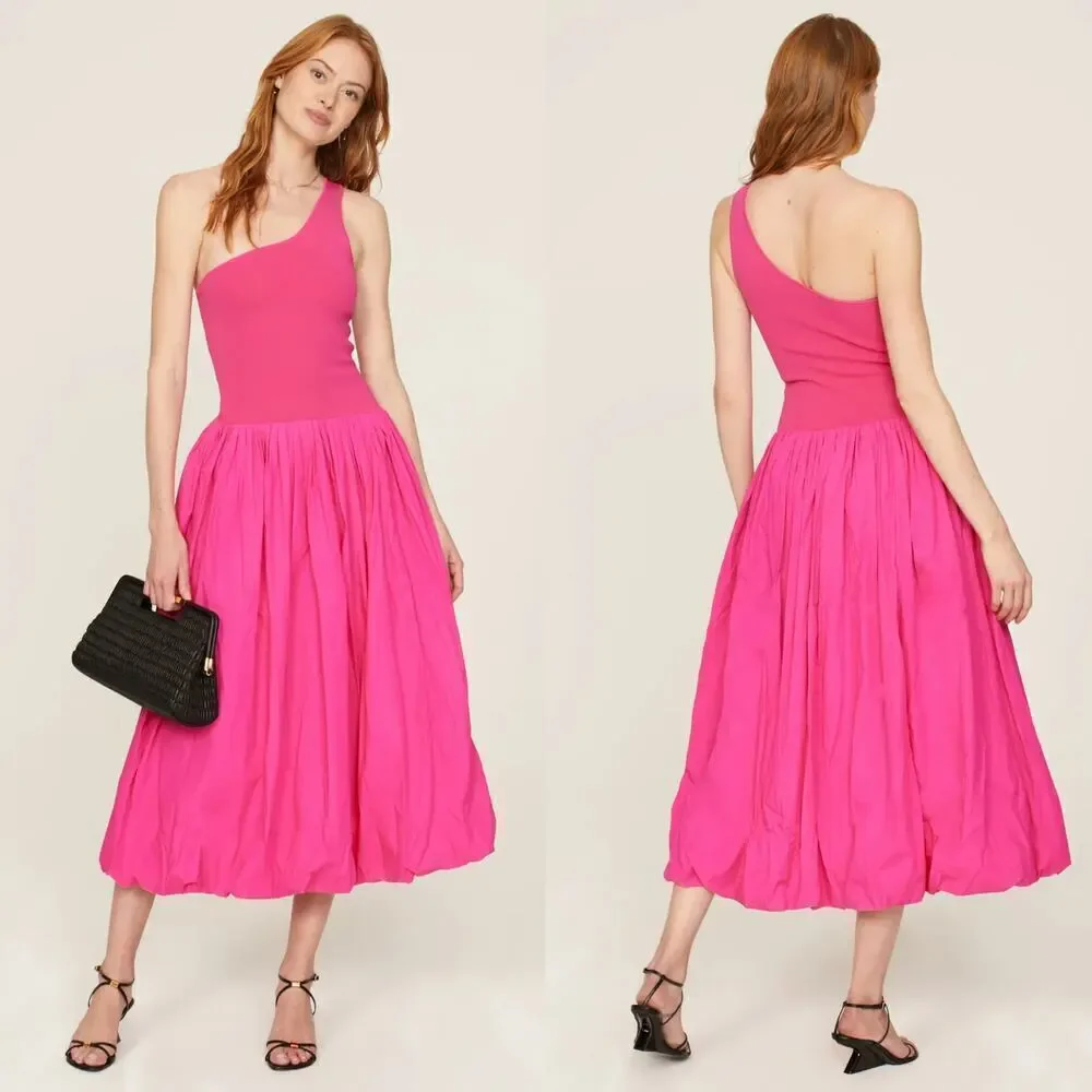 Derek Lam 10 Crosby Dress Sleeveless One-Shoulder Balloon Bubble Hem Pink XS - Picture 2 of 9
